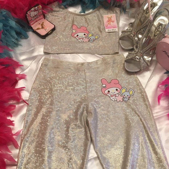 AMAZING vintage y2k custom my melody flare pants crop top and necklace set! - Picture 1 of 13